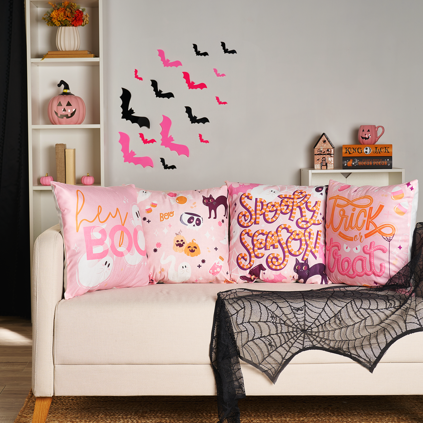 Pink Halloween Pillow Covers - 18 x 18 Inches