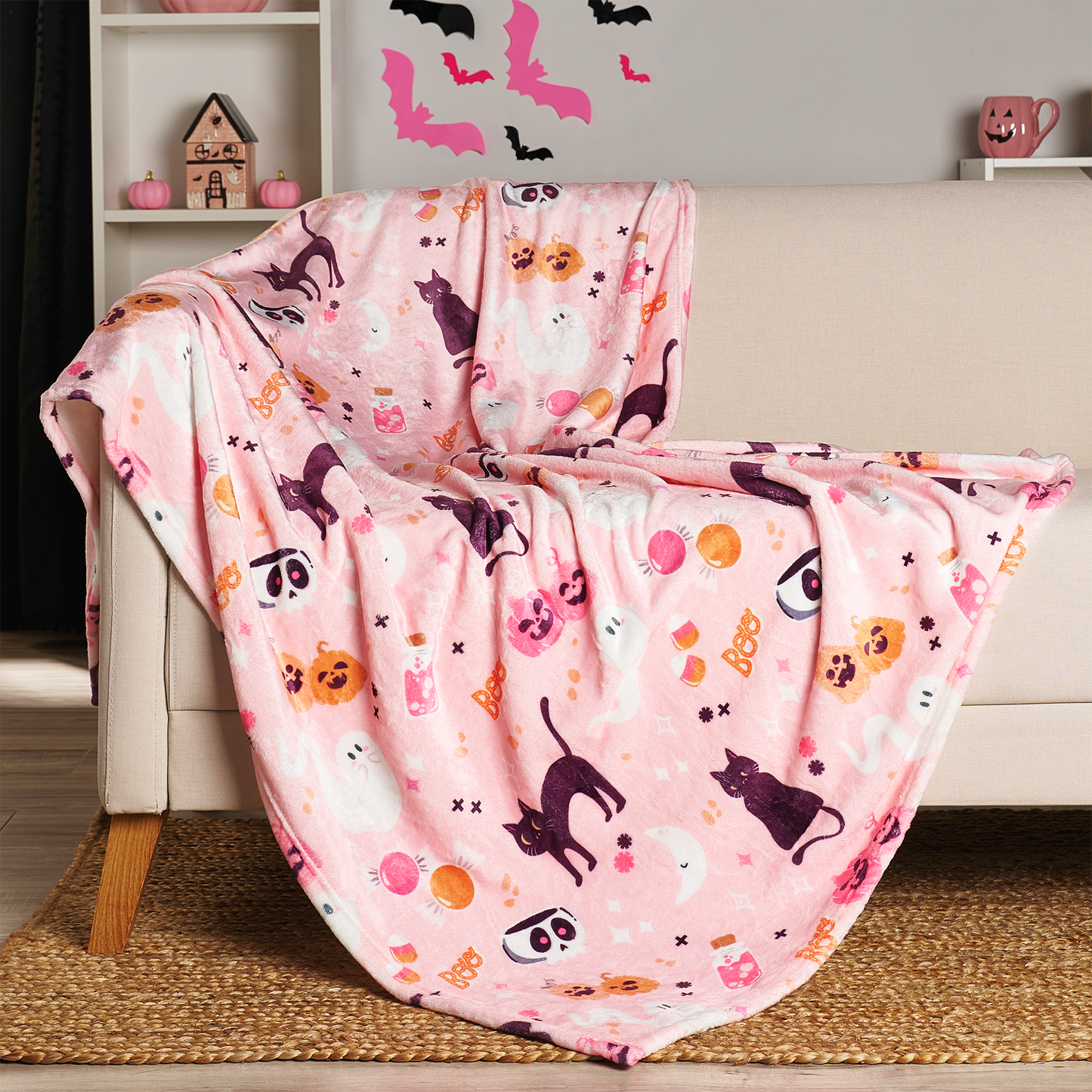 Soft & Cozy Pink Halloween Blanket