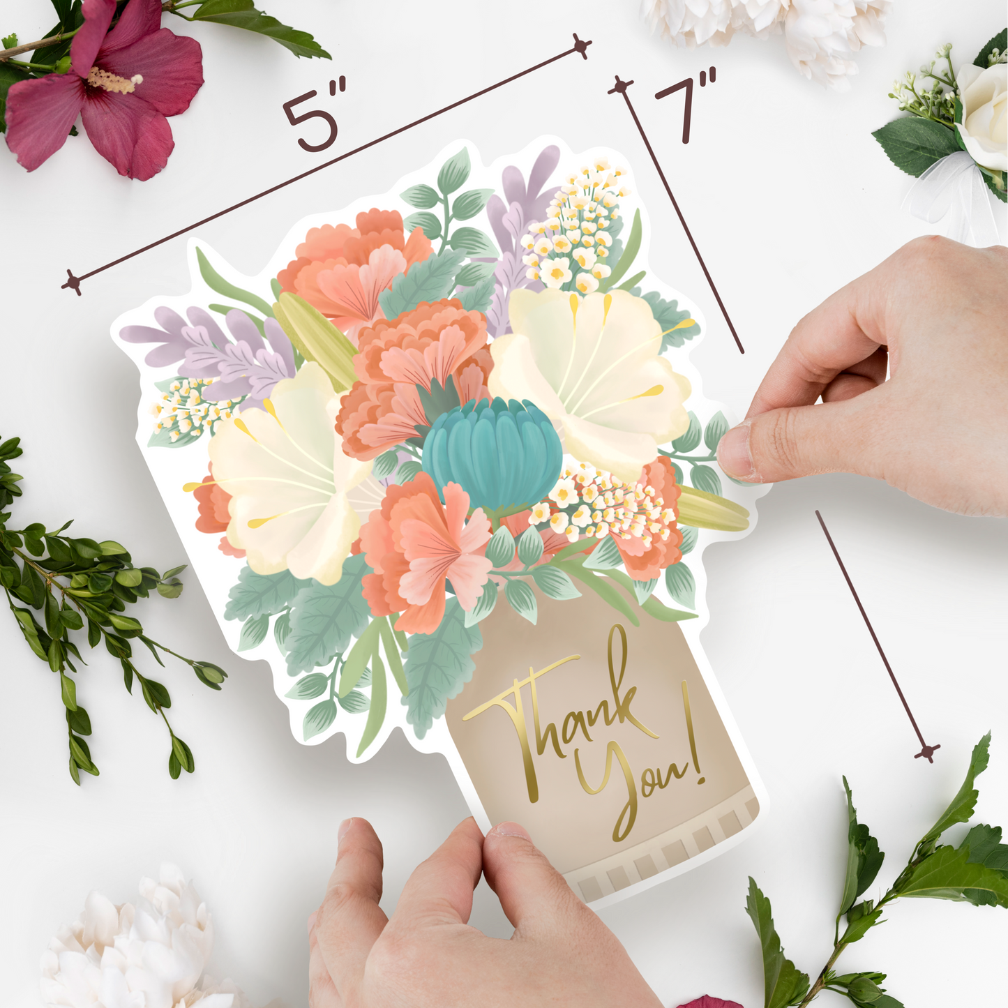 Floral Bouquet Thank You Cards With Gold Foil Text