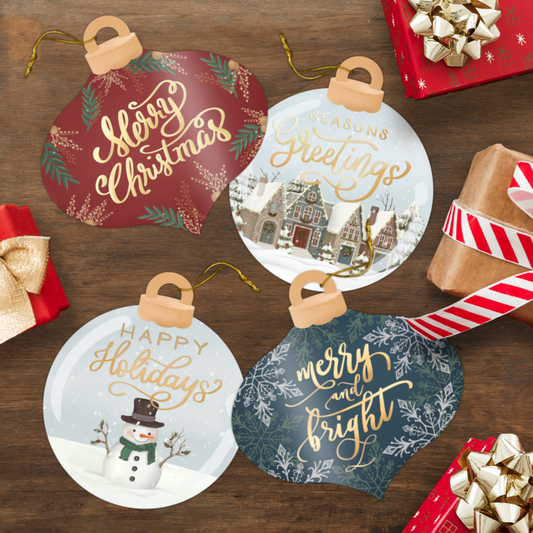 Unique Ornament Shaped Christmas Greeting Card Set - 24 Pack With Envelopes