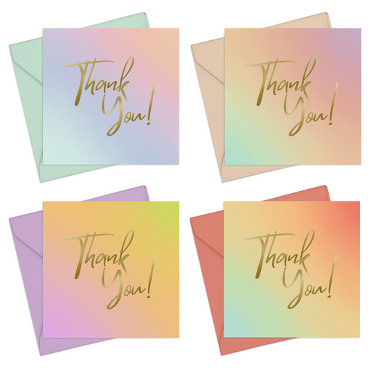 Colorful Square Thank You Cards With Gold Foil Text