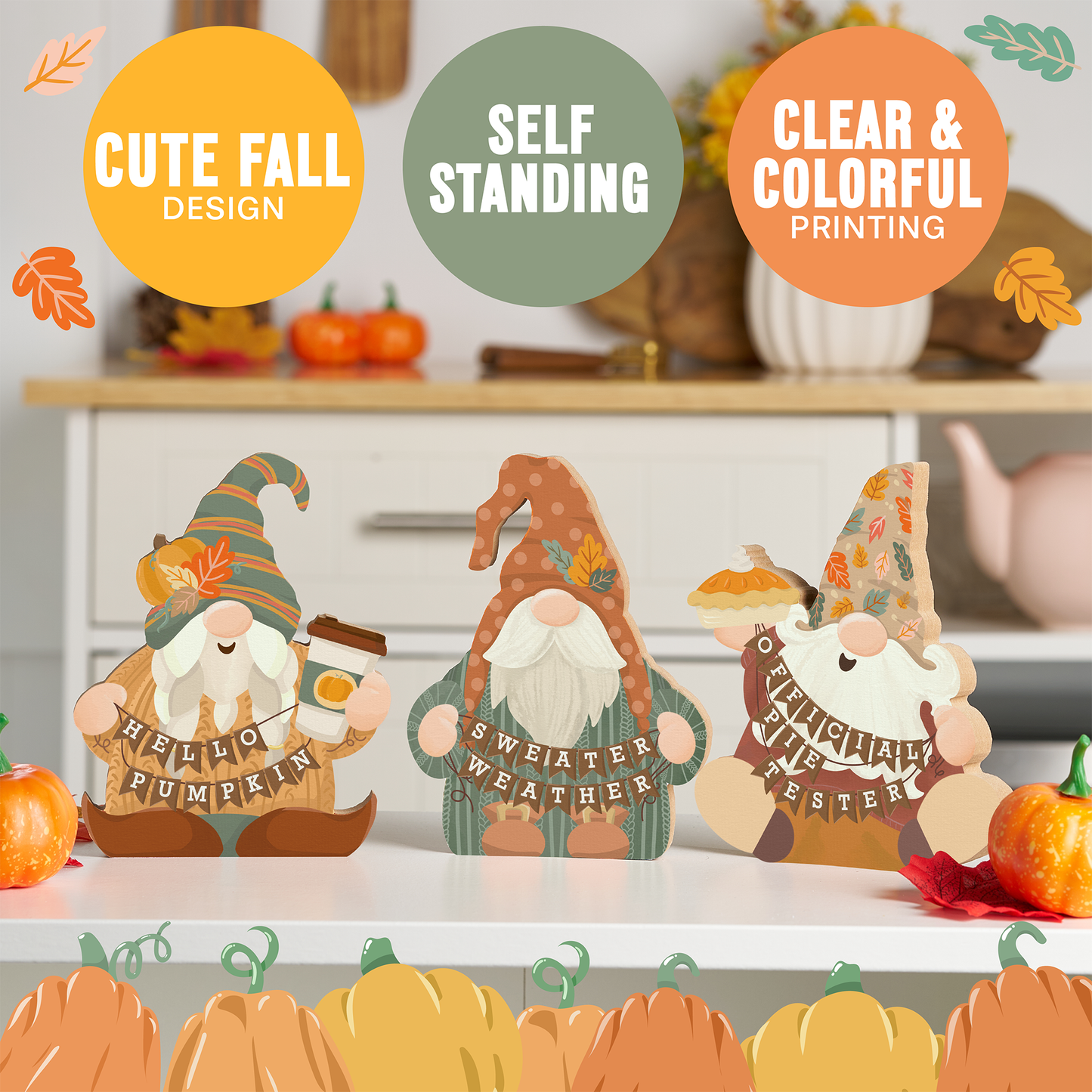 Wooden Fall Gnomes 3pc Set