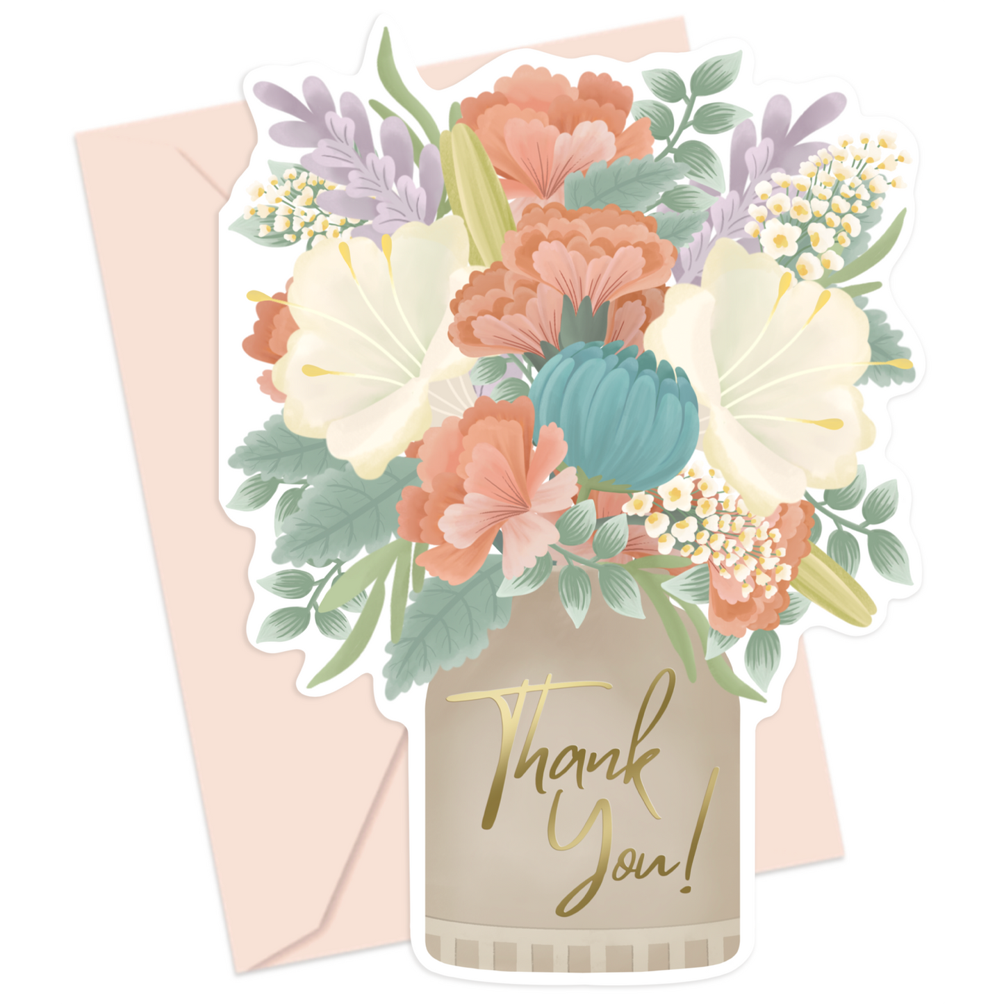 Floral Bouquet Thank You Cards With Gold Foil Text