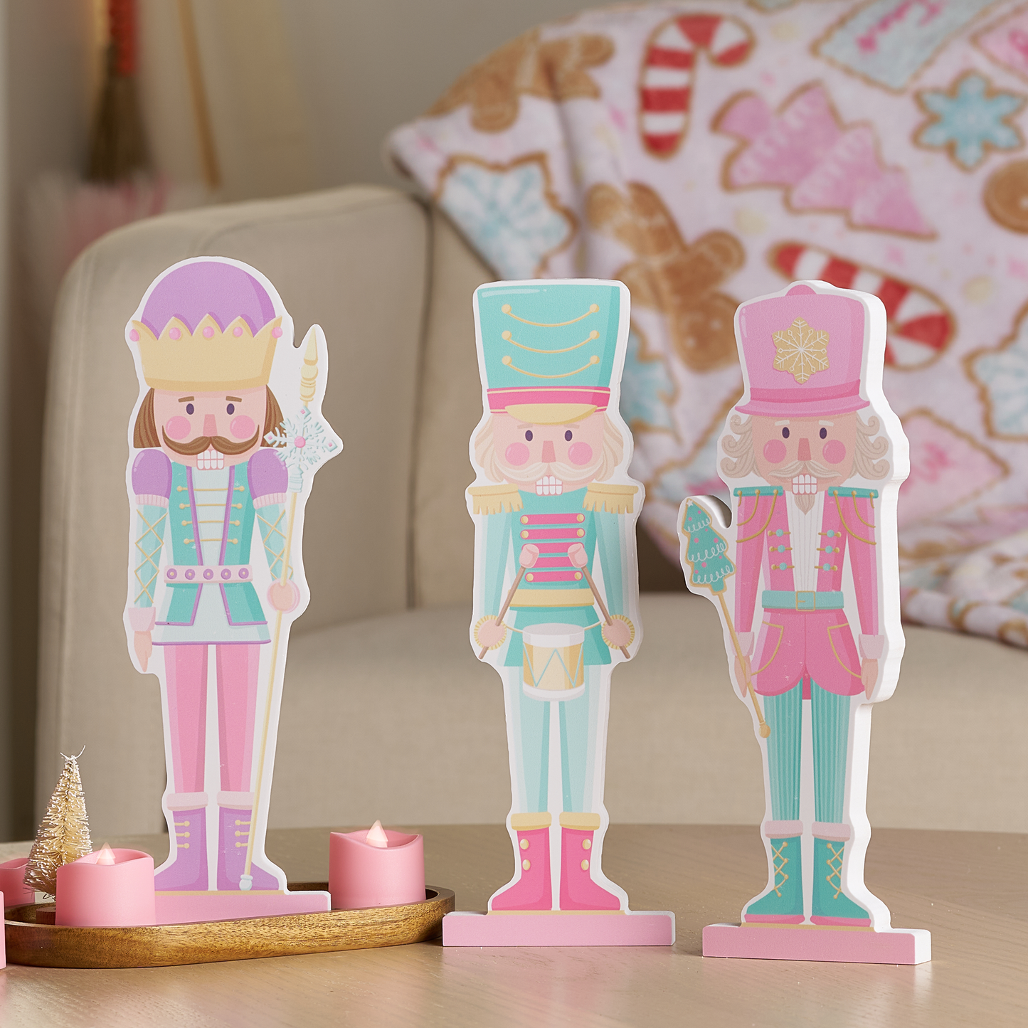 Perfectly Pink Christmas Nutcracker Figurine 3pc Set