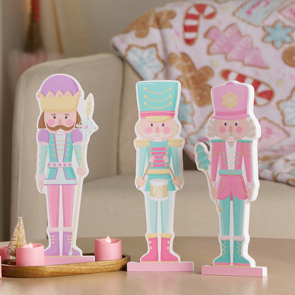 Perfectly Pink Christmas Nutcracker Figurine 3pc Set