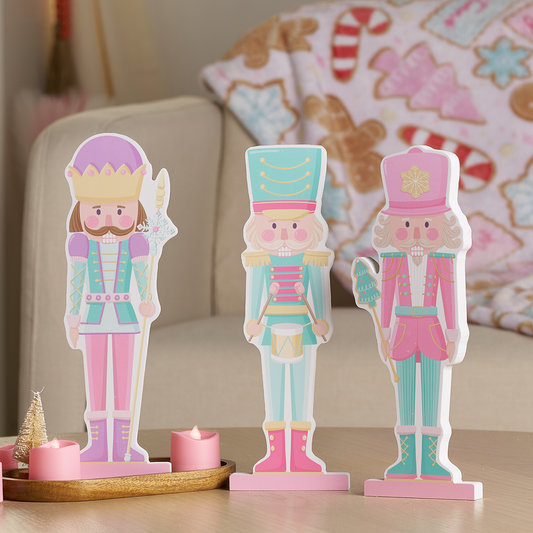 Perfectly Pink Christmas Nutcracker Figurine 3pc Set