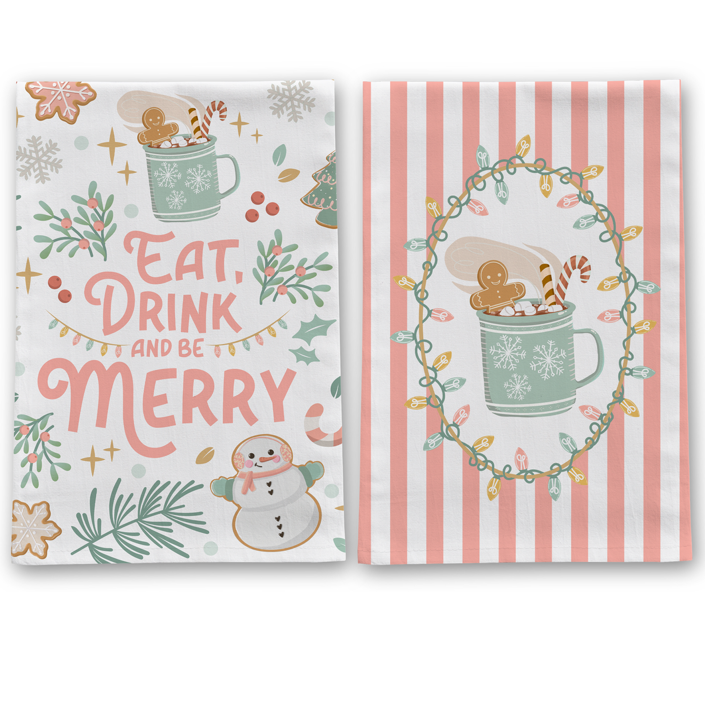 Perfectly Pink Christmas Towel Set of 2 - Eat Drink & Be Merry