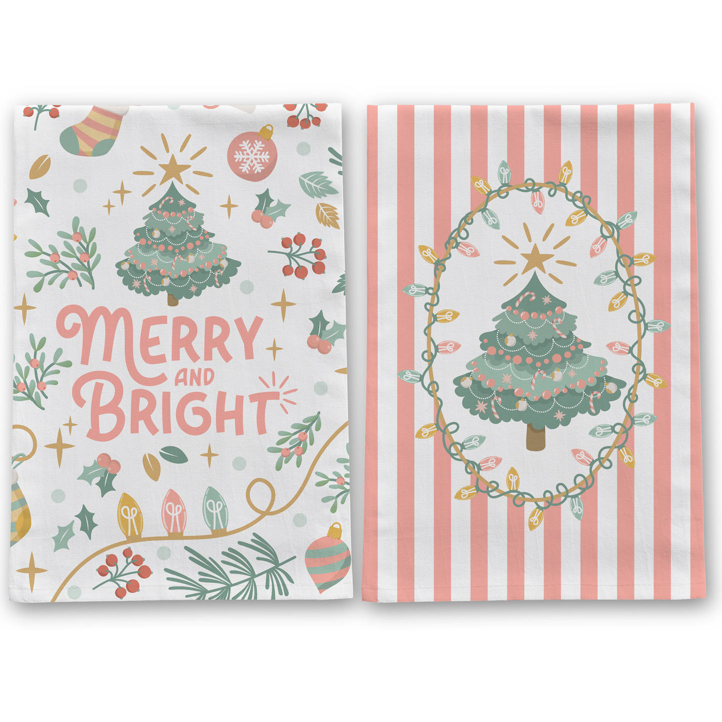 Perfectly Pink Christmas Towel Set of 2 - Merry & Bright