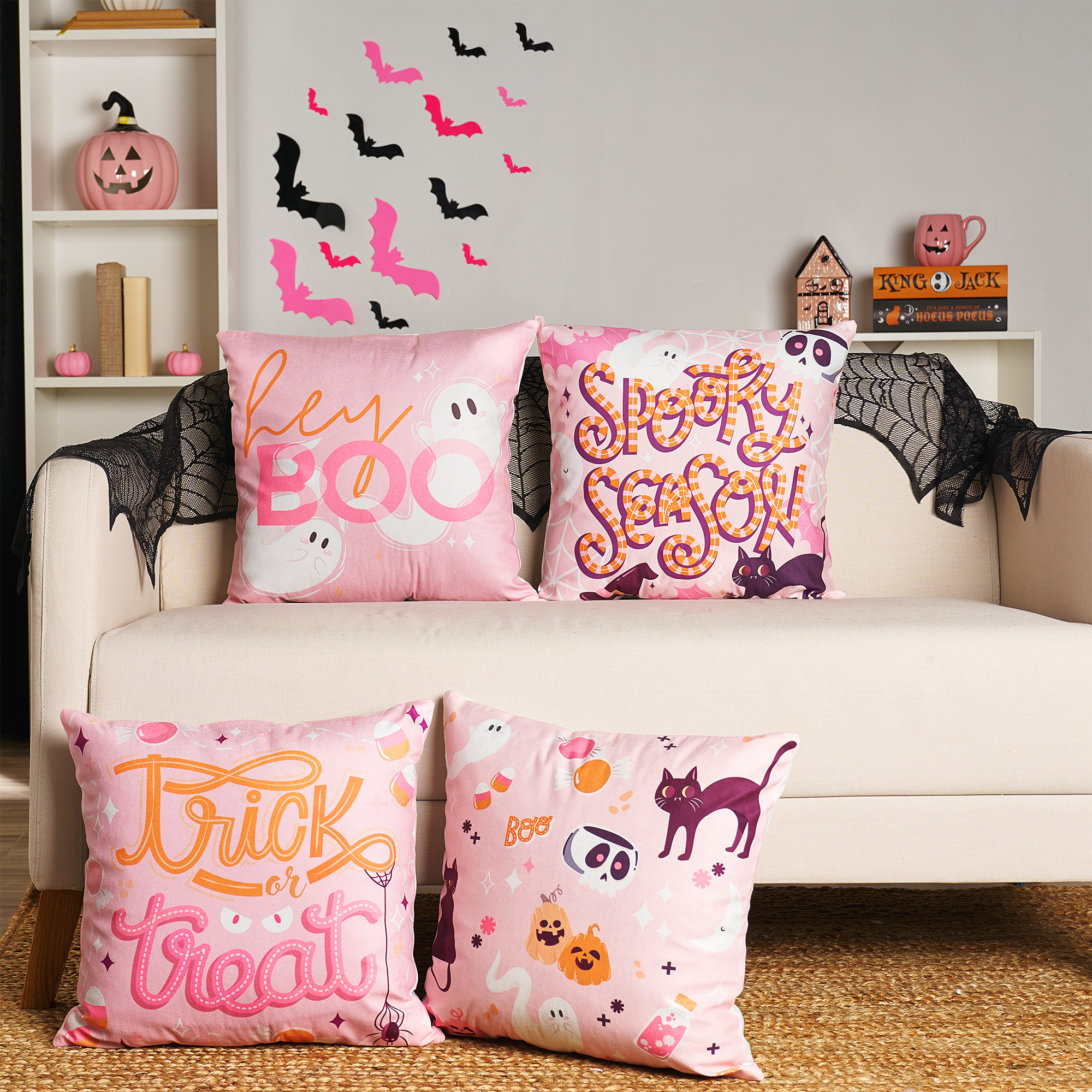 Covers PreLiving 'No You Hang Up' Ghost Throw Pillow Cover - 18x18 Inch Halloween Decor Halloween Pillow