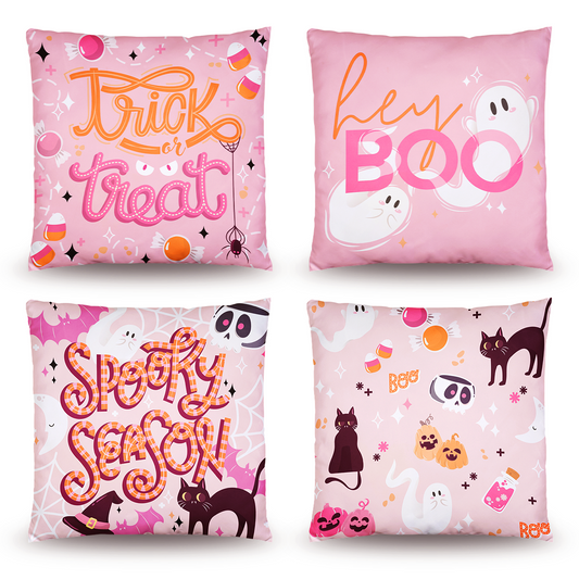 Pink Halloween Pillow Covers - 18 x 18 Inches