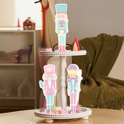 Perfectly Pink Christmas Nutcracker Figurine 3pc Set