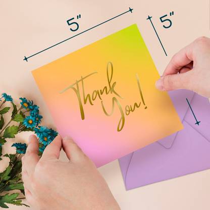 Colorful Square Thank You Cards With Gold Foil Text