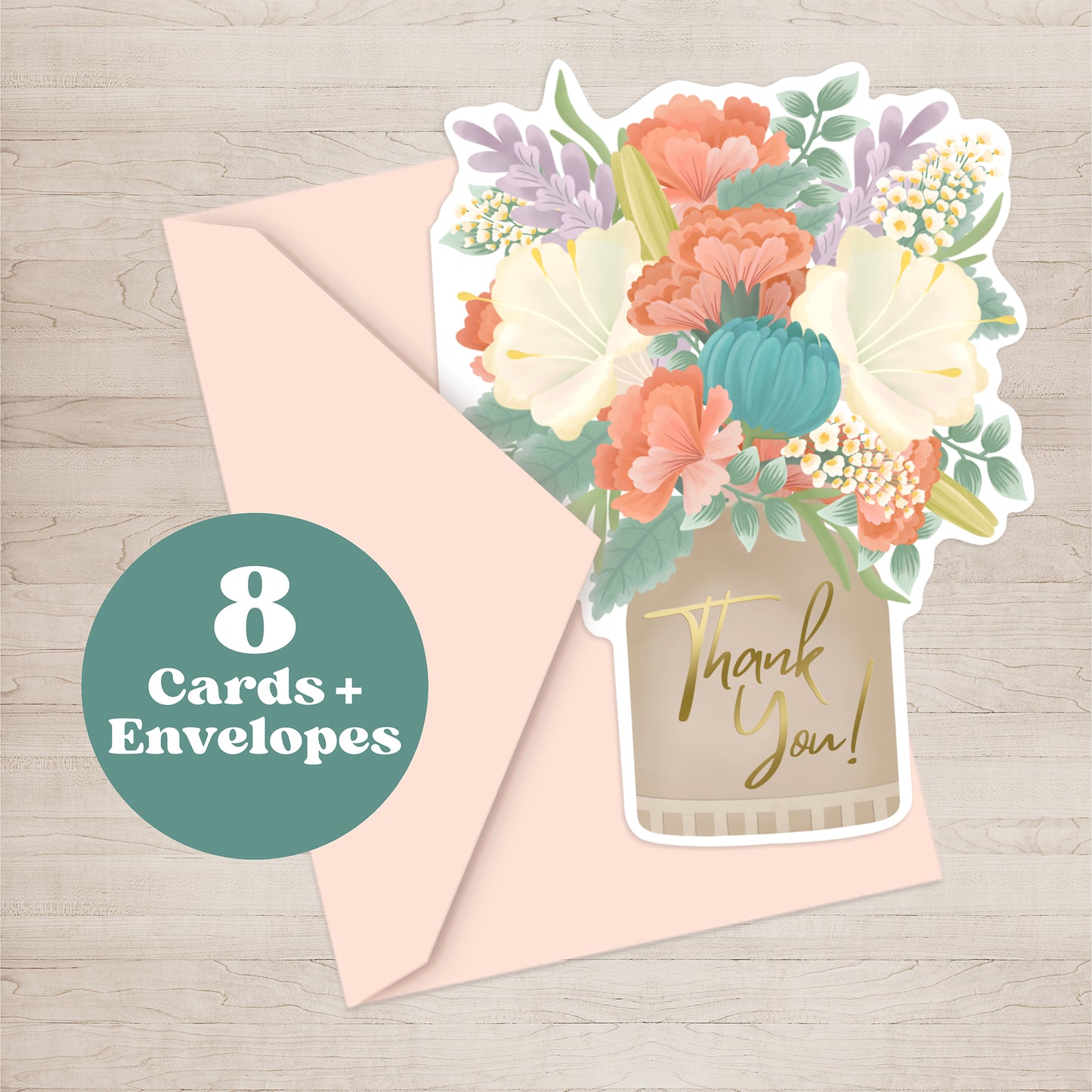 Floral Bouquet Thank You Cards With Gold Foil Text